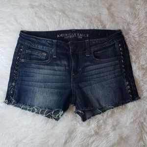 American Eagle Leather Braided Denim Cutoff Shorts